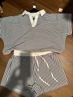 Navy Striped Top and Shorts Set